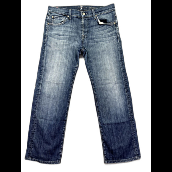 7 For All Mankind Austyn Straight Leg Jeans‎ Size 33 Medium Wash Stretch USA - Picture 1 of 16